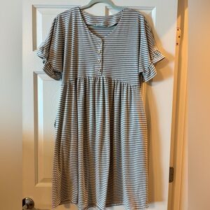 Ces Femme Gray and White Striped Dress
